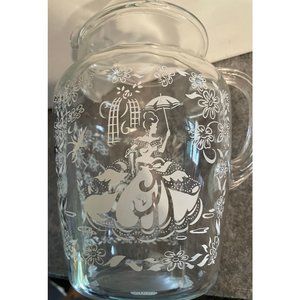 Pretty Glass Pitcher With White Etching of Southern Belles  #834